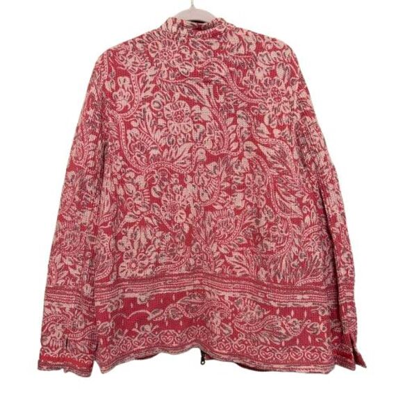 Coldwater Creek Textured Waffle Knit Jacket Womens 2X Pink Floral Paisley Boho - Picture 3 of 6